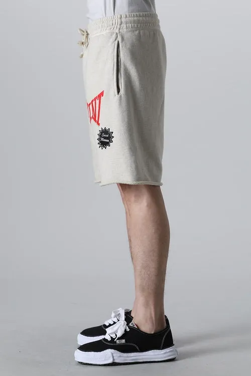 SAINT Mxxxxxx 'SAINT' SWEAT SHORTS/GRY/BLK embroidered SAINT LOGO basic shorts, distressed gray/washed black S-XL, four needles and six threads throughout, produced by a major domestic factory, imported Tajima machine embroidery, washed and distressed, original version